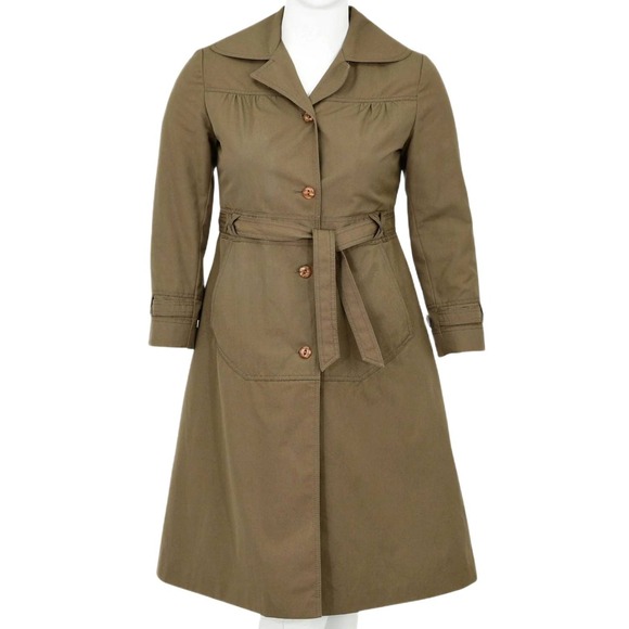70s Vintage Slim Fit Western Trench Coat Womens M Mushroom Brown Utility Jacket